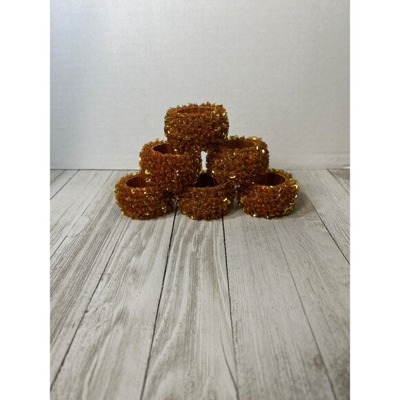 Vintage Beaded Napkin Holder Rings Orange for Party Holiday Dinner - Set Of 6 - Picture 3 of 7